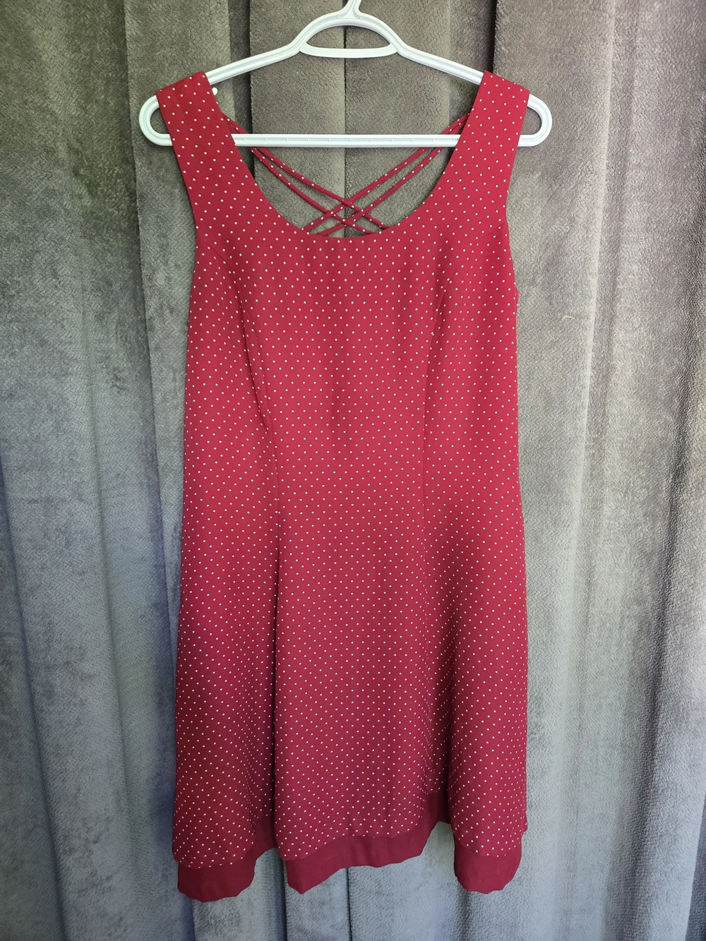 Vintage 90s Burgundy Polka Dot Midi Dress Retro Pin-Up Romantic Casual Chic - Picture 15 of 16